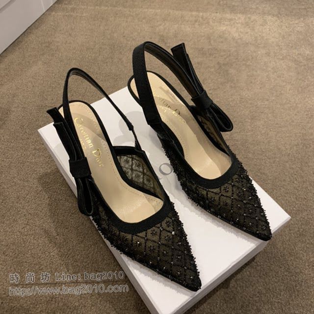 DIOR女鞋 迪奧2021專櫃新款J’ADIOR尖頭涼鞋 Dior網紗燙鑽路跟涼鞋  naq1531
